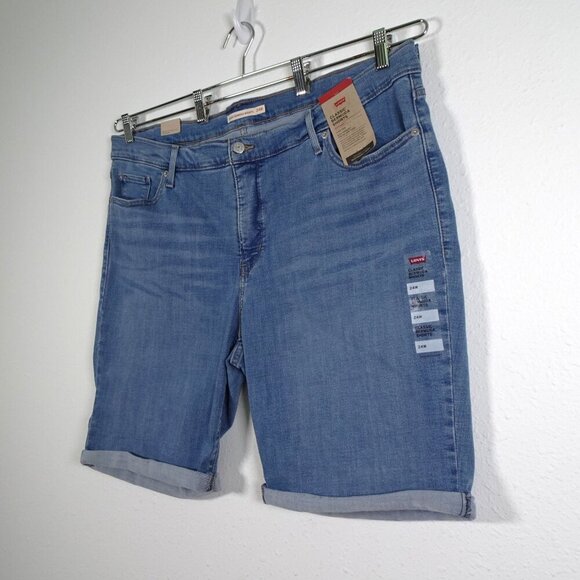 Levi's Bermuda Shorts Women's Plus Size 24W Blue Denim Stretch Rolled Cuff - Picture 2 of 11